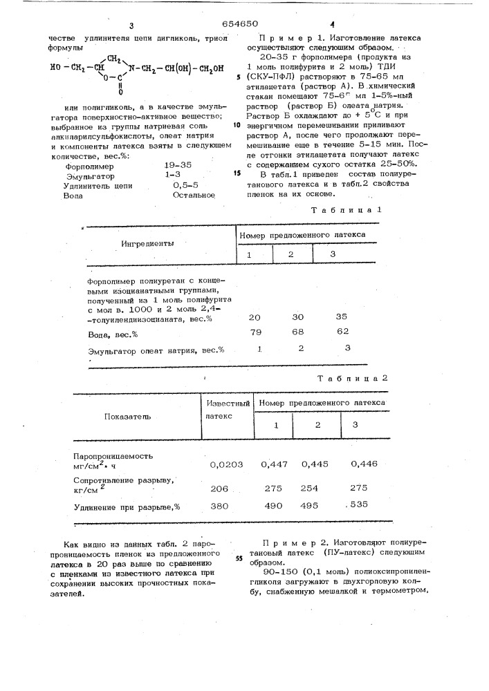 Полиуретановый латекс (патент 654650)
