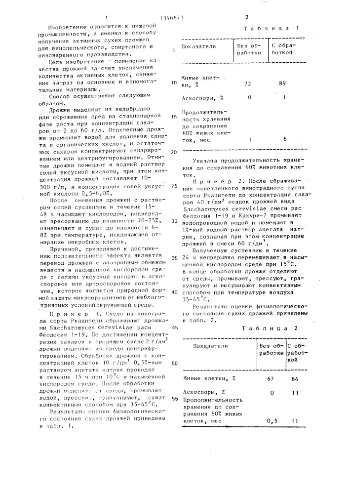 Способ получения активных сухих дрожжей (патент 1346673)