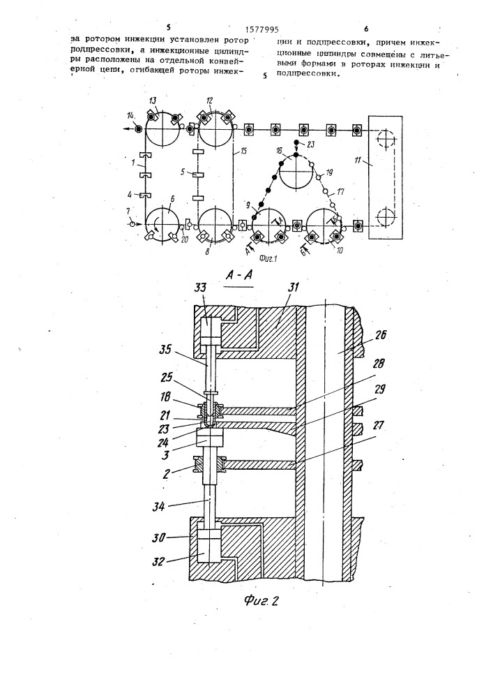 Роторно-конвейерная машина для изготовления полимерных изделий (патент 1577995)