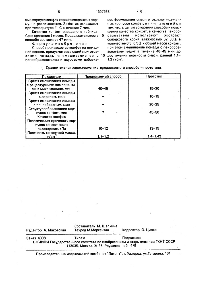 Способ производства конфет на помадной основе (патент 1697688)