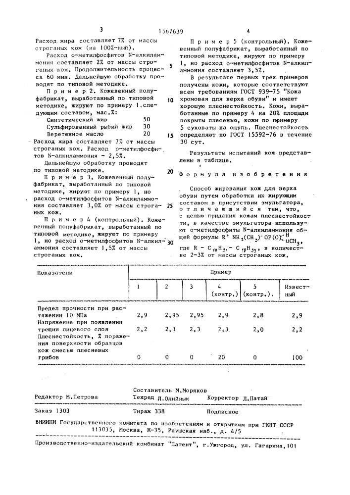 Способ жирования кож для верха обуви (патент 1567639)