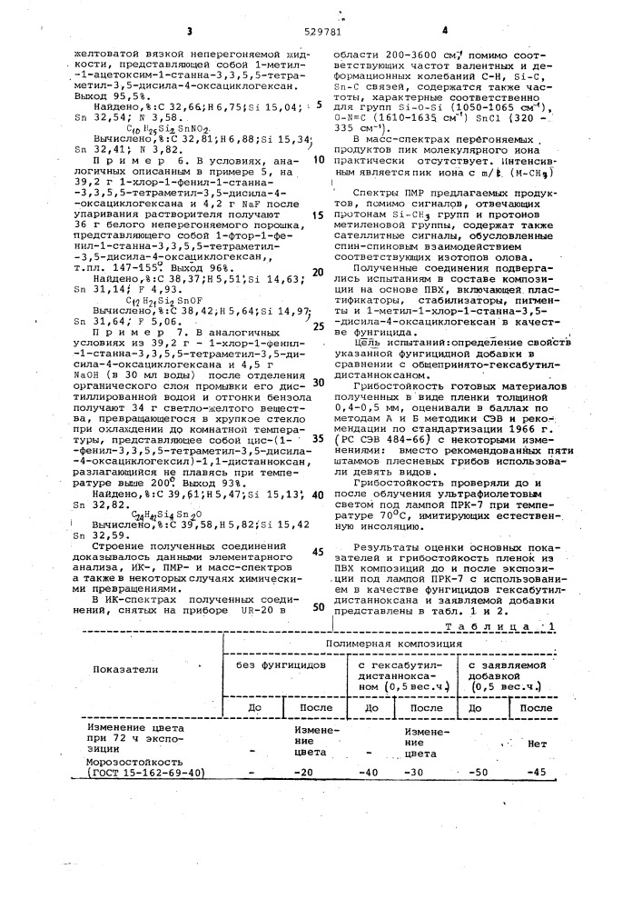 Производные 1-станна-3,5-дисила-4-окса-циклогексана как фунгицидная добавка к поливинилхлориду (патент 529781)