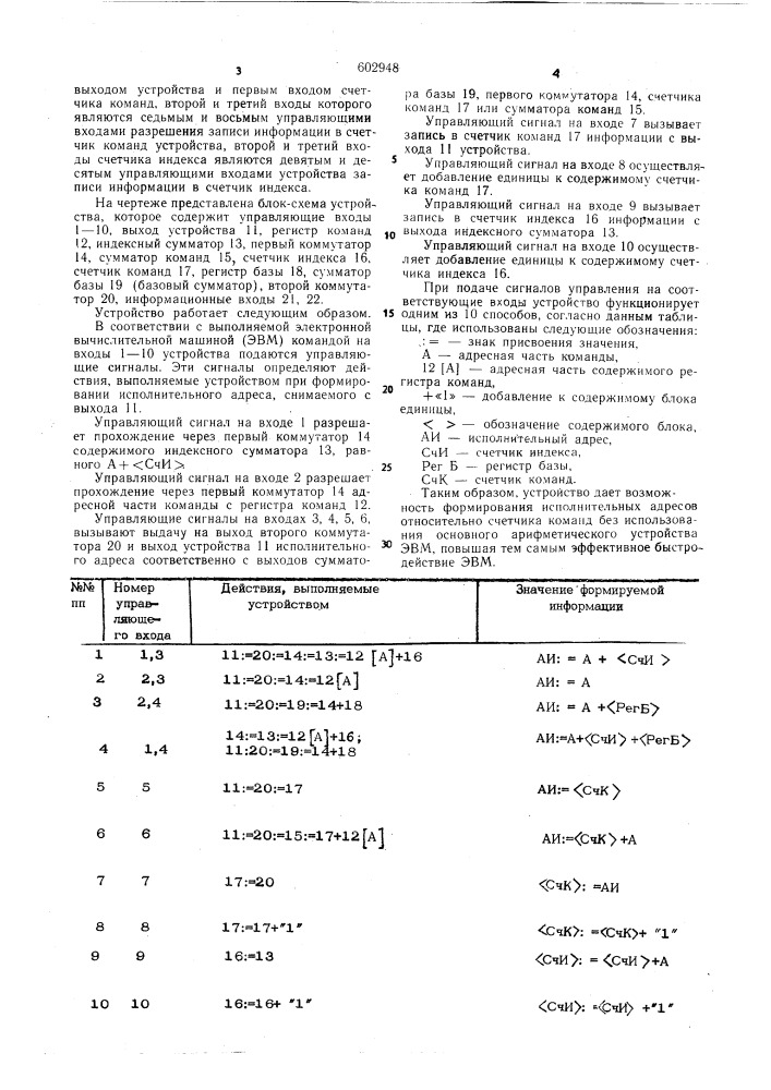 Устройство для формирования исполнительных адресов (патент 602948)