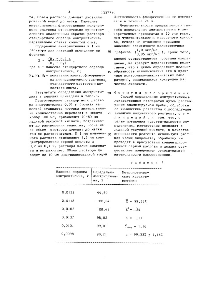 Способ определения амитриптилина в лекарственных препаратах (патент 1337739)