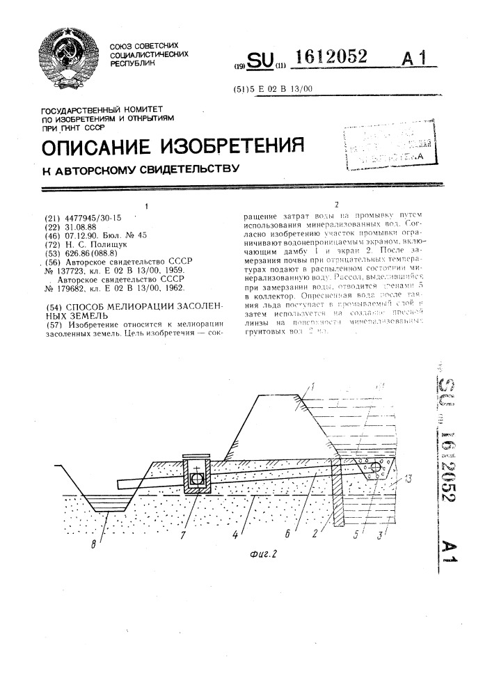 Способ мелиорации засоленных земель (патент 1612052)