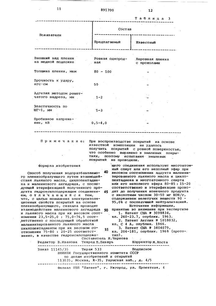 Способ получения водоразбавляемого пленкообразующего (патент 891700)