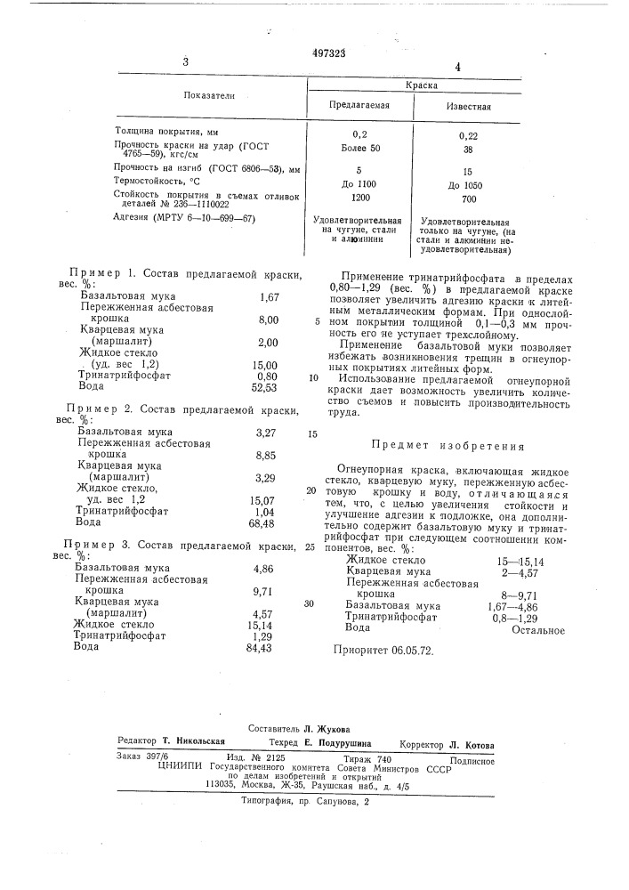 Огнеупорная краска (патент 497323)