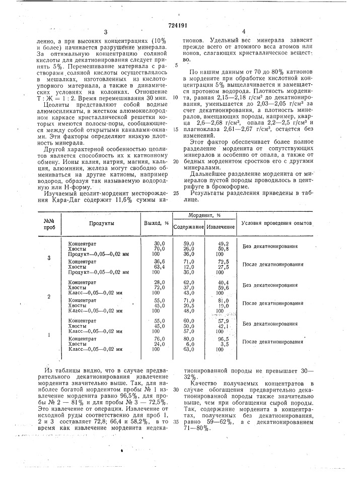 Способ обогащения цеолитсодержащих руд (патент 724191)