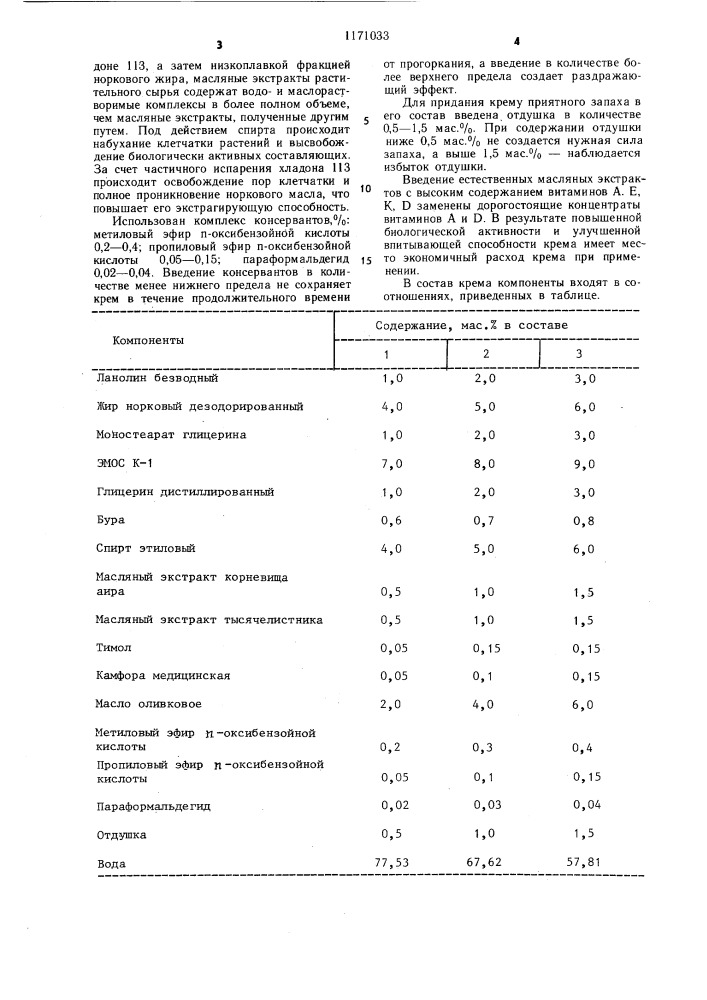 Крем для лица (патент 1171033)