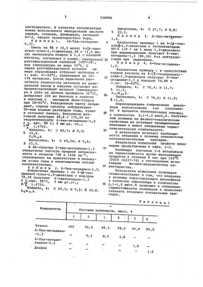 Серусодержащие сопряженные диолефины, как добавки для повышения термоокислительной стабильности полиэтилена высокого давления (патент 598886)