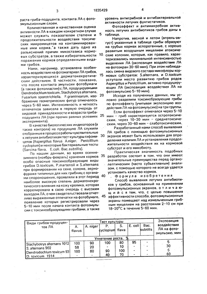 Способ выявления летучих антибиотиков у грибов (патент 1835429)