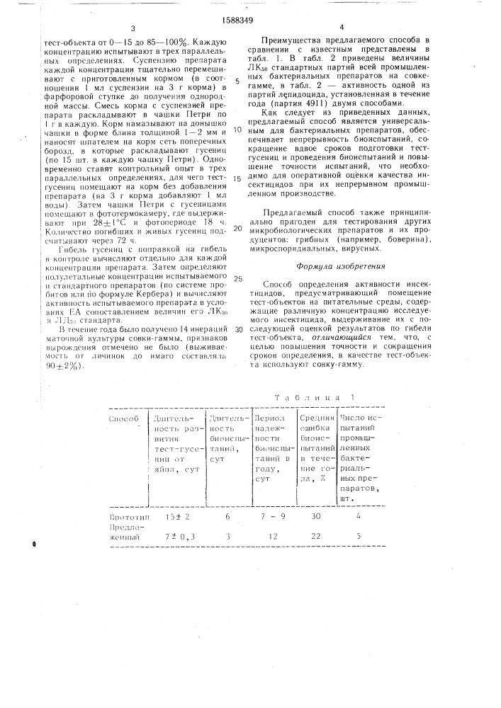 Способ определения активности инсектицидов (патент 1588349)