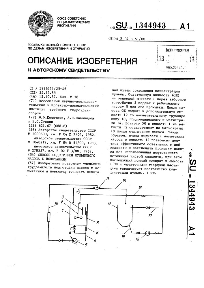 Способ подготовки пульпового насоса к испытаниям (патент 1344943)