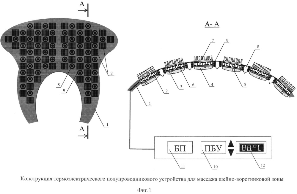 Термоэлектрическое полупроводниковое устройство для массажа шейно-воротниковой зоны (патент 2641849)