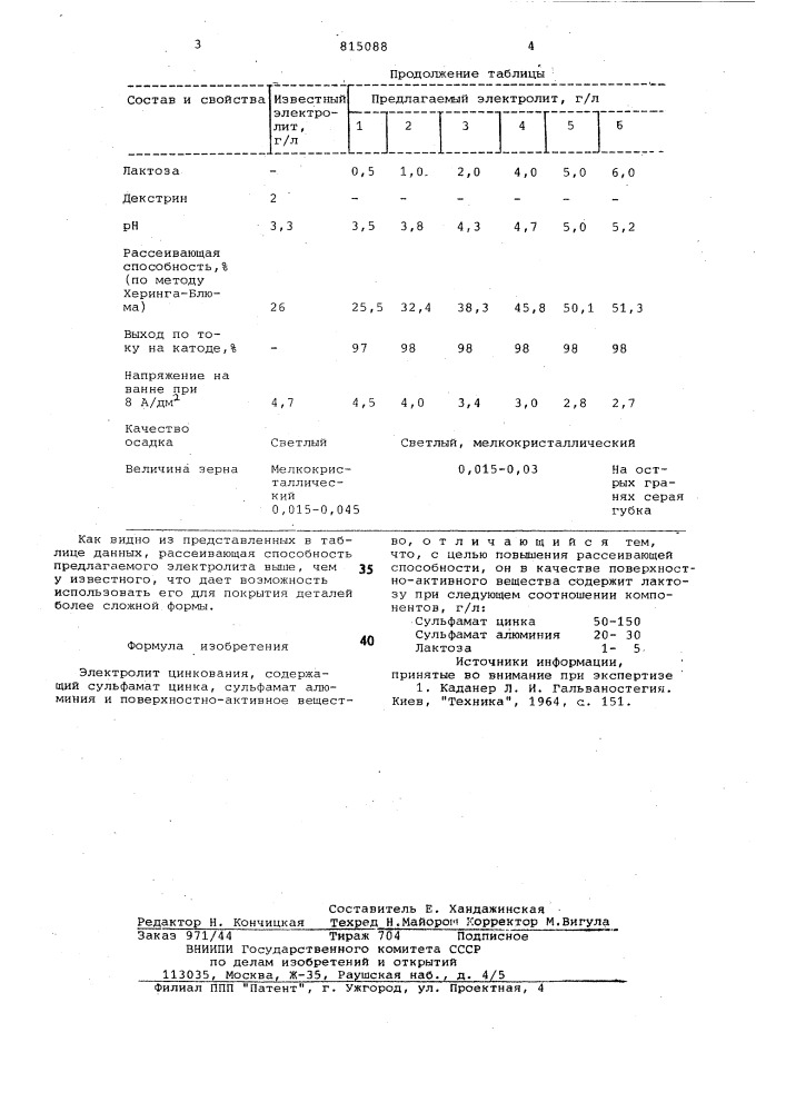 Электролит цинкования (патент 815088)