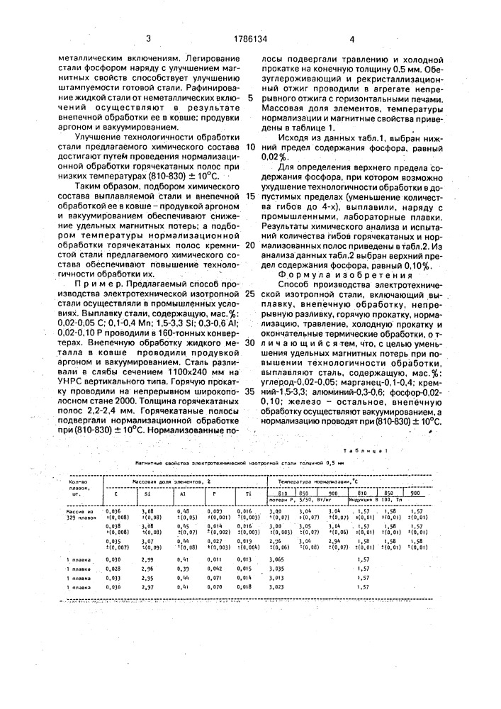 Способ производства электротехнической изотропной стали (патент 1786134)