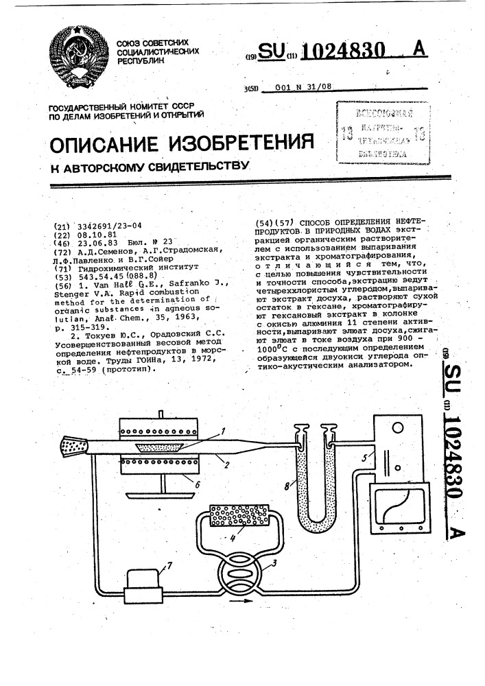 Способ определения нефтепродуктов в природных водах (патент 1024830)