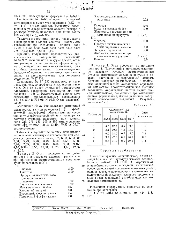 Способ получения антибиотиков (патент 552907)