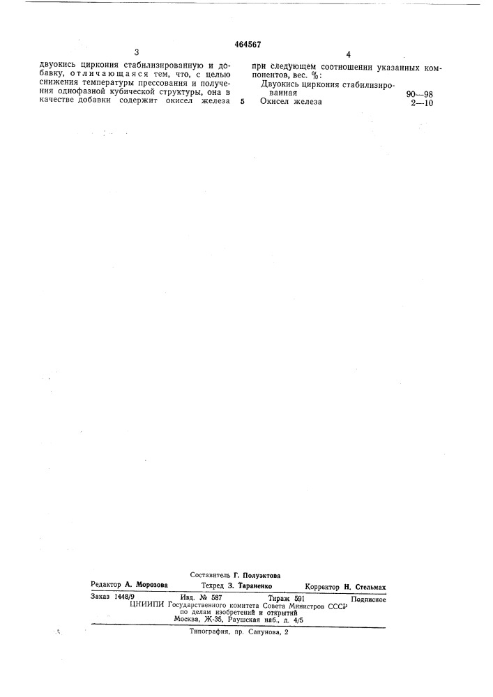 Шихта для изготовления керамических изделий (патент 464567)