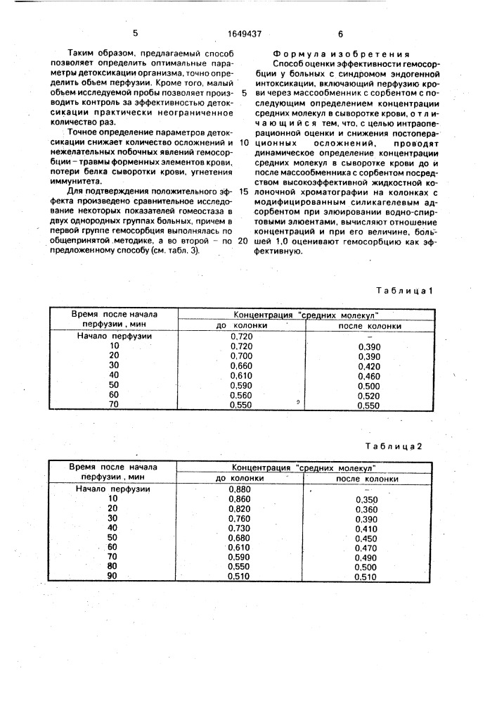 Способ оценки эффективности гемосорбции у больных с синдромом эндогенной интоксикации (патент 1649437)