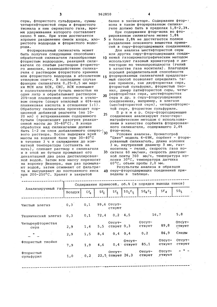 Способ определения основного вещества и примесей в серуфторсодержащих соединениях (патент 962810)