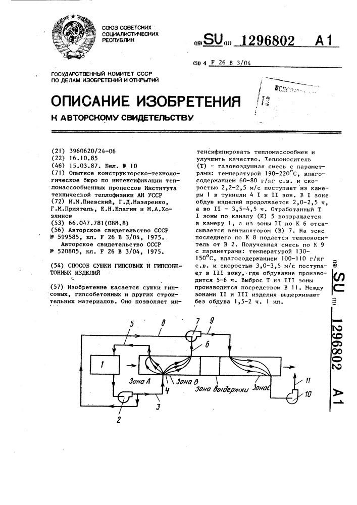 Способ сушки гипсовых и гипсобетонных изделий (патент 1296802)