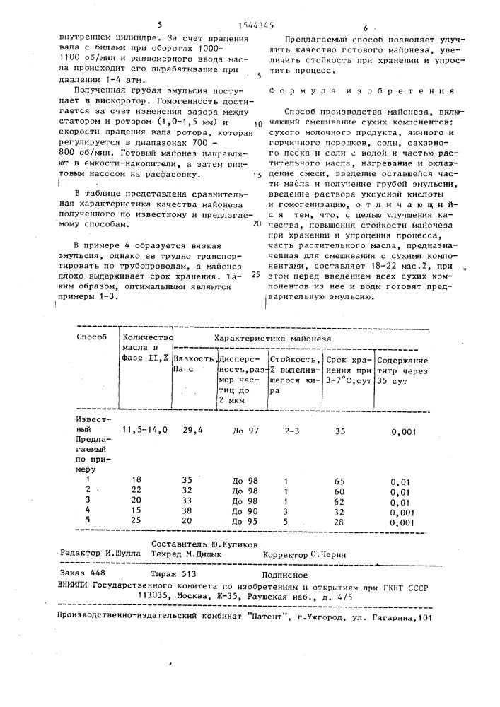 Способ производства майонеза (патент 1544345)