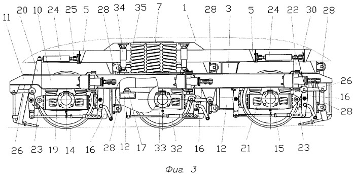 Железнодорожное тяговое транспортное средство с трехосными тележками (варианты) (патент 2307751)