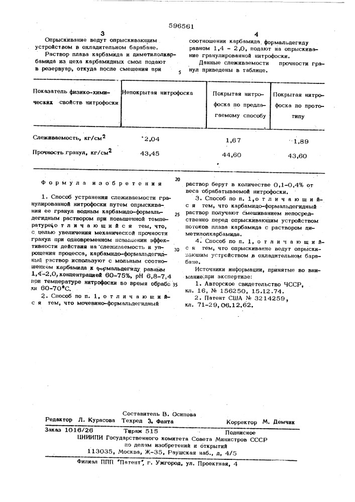 Способ устранения слеживаемости гранулированной нитрофоски (патент 596561)