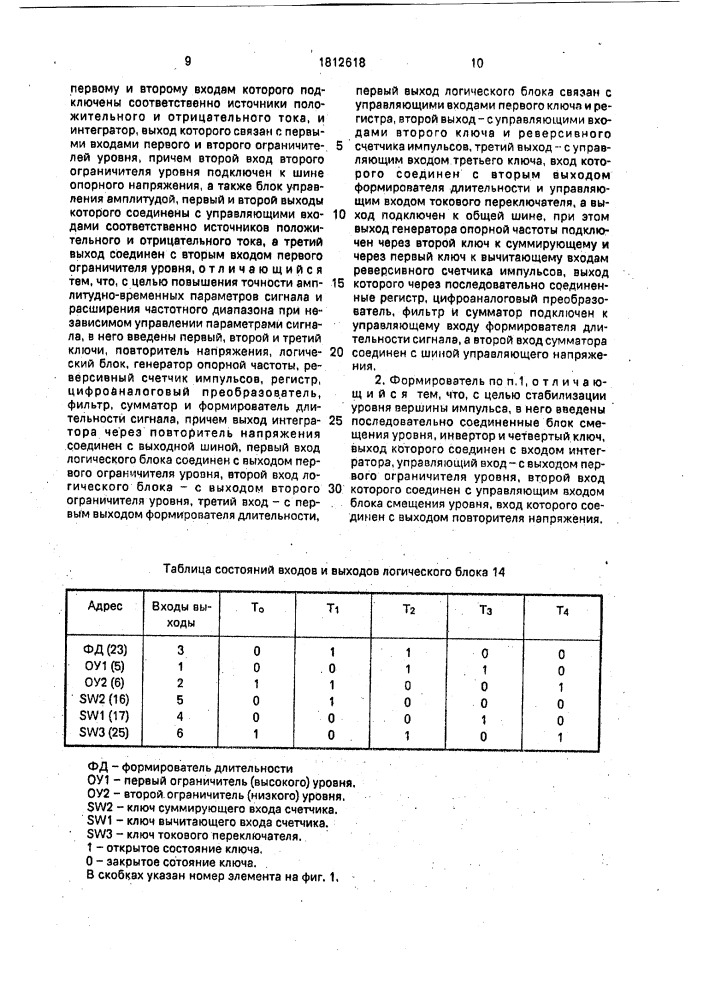 Формирователь сигналов специальной формы (патент 1812618)