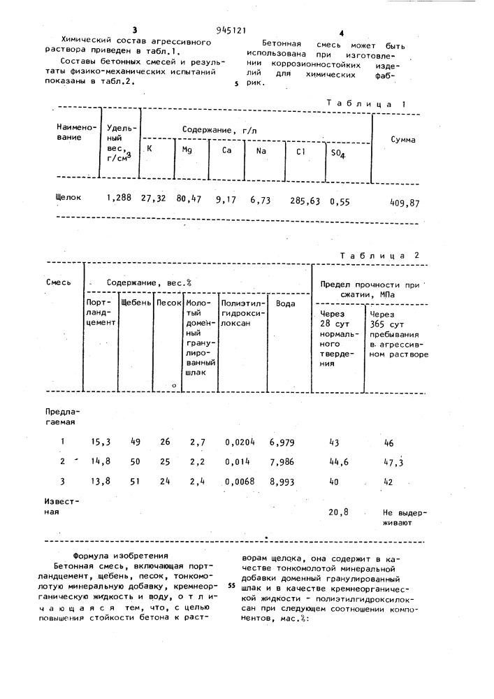 Бетонная смесь (патент 945121)