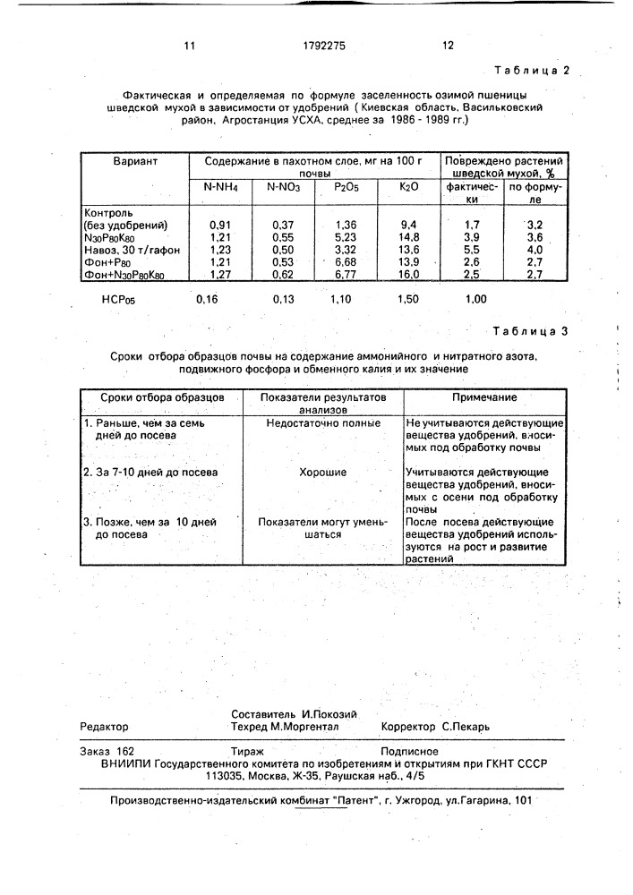 Способ определения поврежденности озимой пшеницы шведской мухой (патент 1792275)