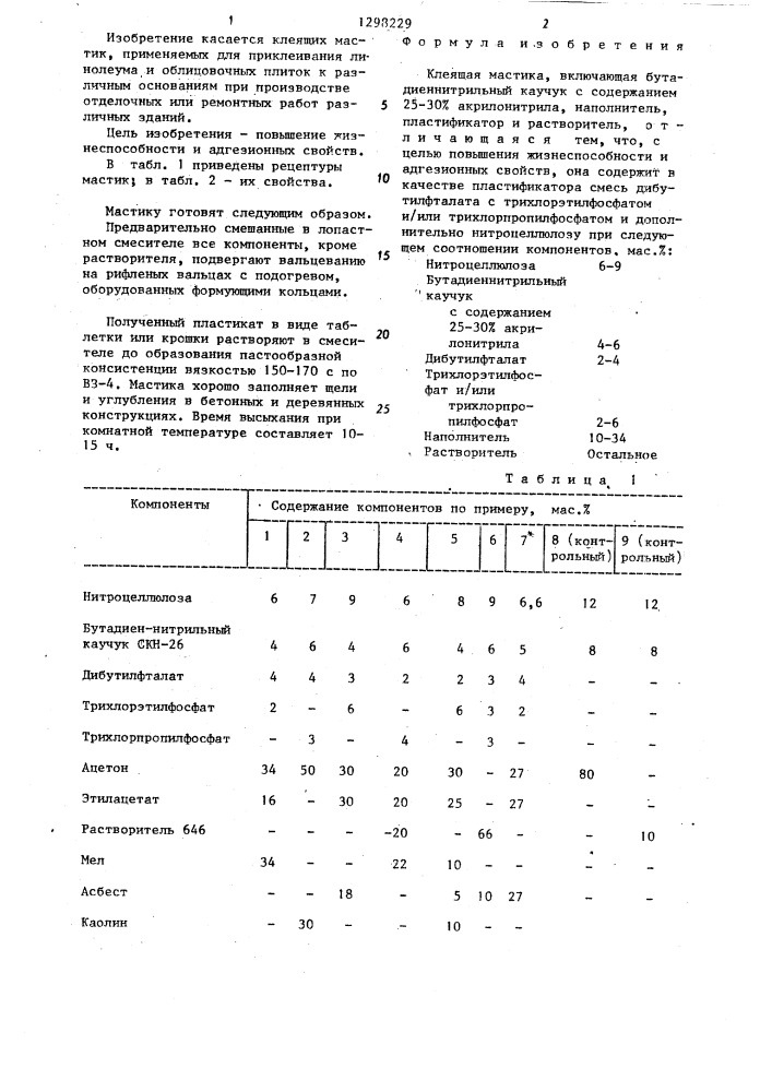 Клеящая мастика (патент 1298229)