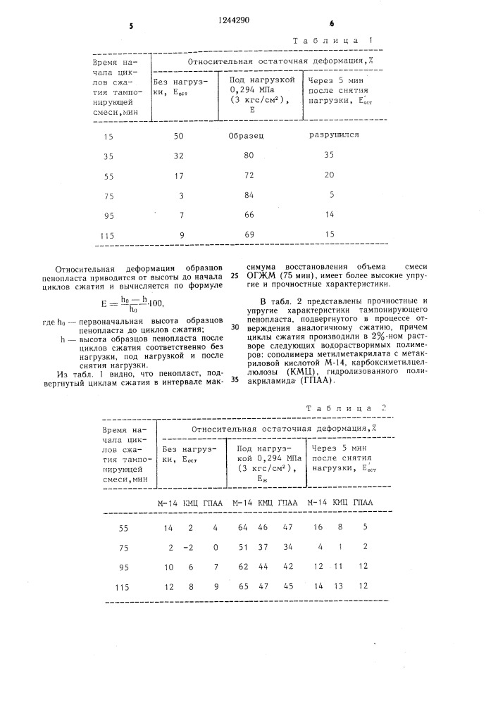 Способ тампонирования скважин пенопластом (патент 1244290)