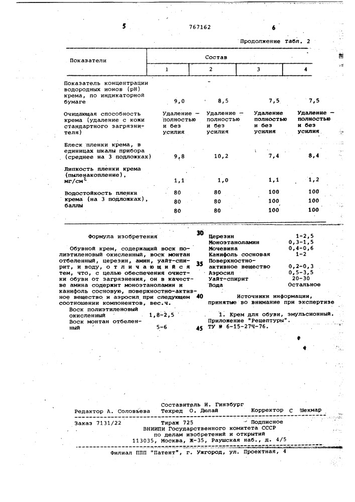 Обувной крем (патент 767162)