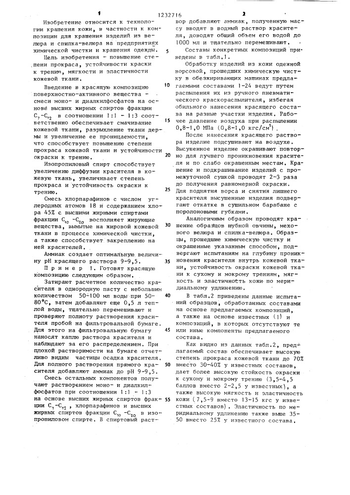 Композиция для крашения велюра из натуральной кожи (патент 1232716)