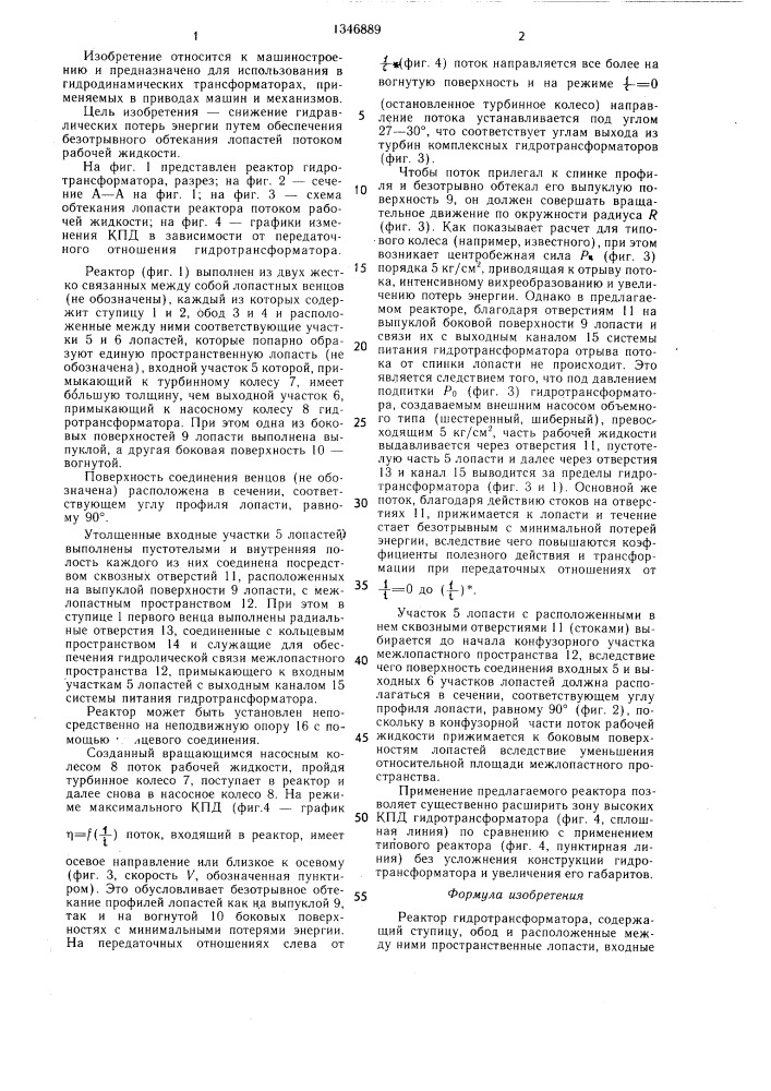 Реактор гидротрансформатора (патент 1346889)