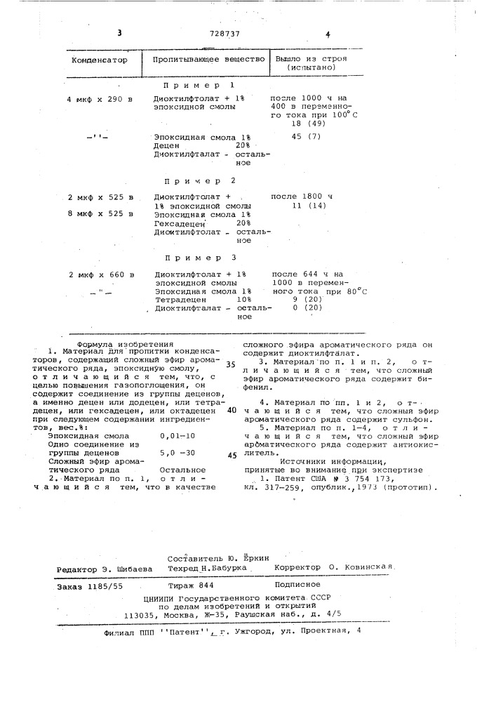 Материал для пропитки конденсаторов (патент 728737)