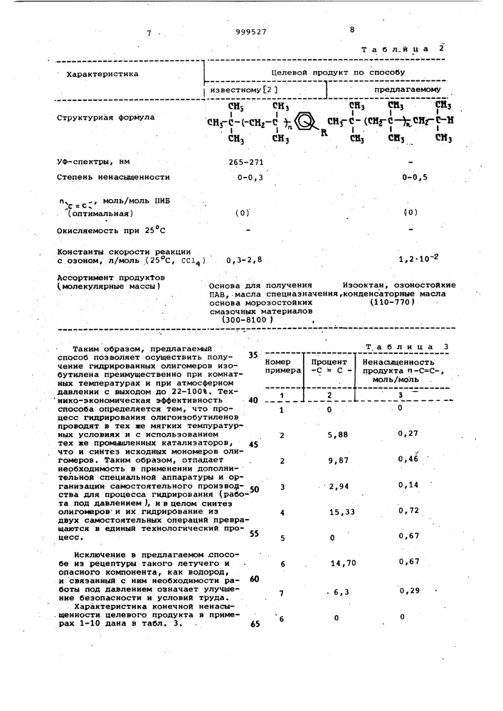 Способ получения гидрированных олигомеров изобутилена (патент 999527)