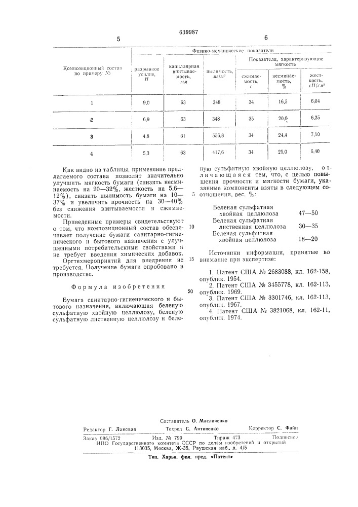 Бумага санитарно-гигиенического и бытового назначения (патент 639987)