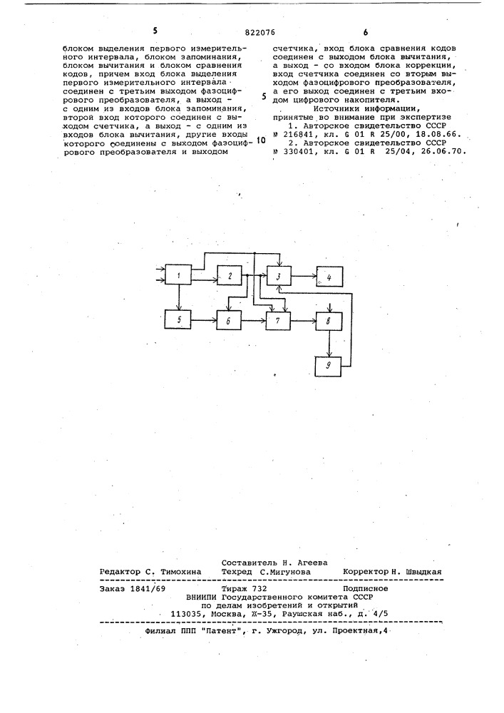 Устройство для измерения разностифаз (патент 822076)