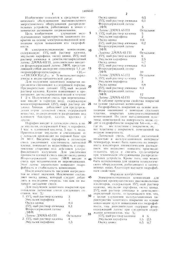 Электроизоляционная композиция (патент 1406641)