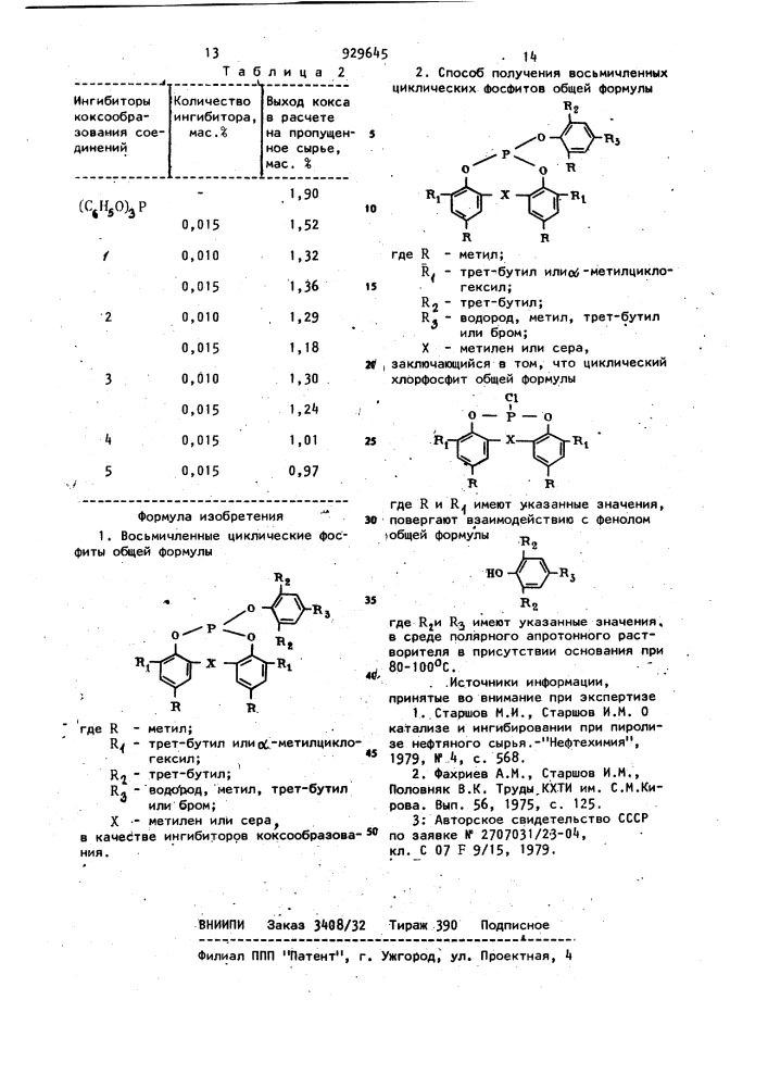 Восьмичленные циклические фосфиты в качестве ингибиторов коксообразования и способ их получения (патент 929645)