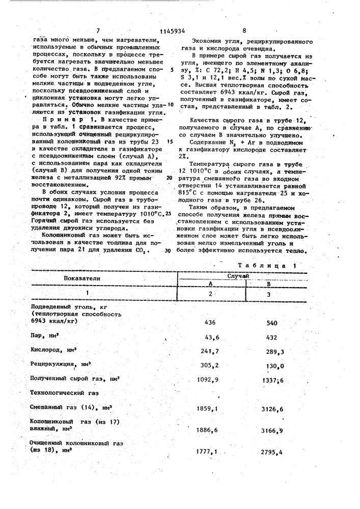 Способ получения восстановительного газа для восстановления окислов железа в шахтной печи (патент 1145934)