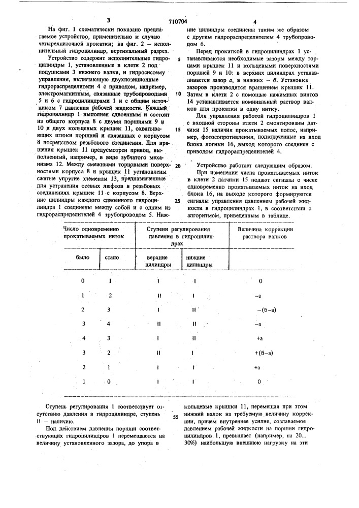 Гидравлическое нажимное устройство рабочей клети многониточной прокатки (патент 710704)