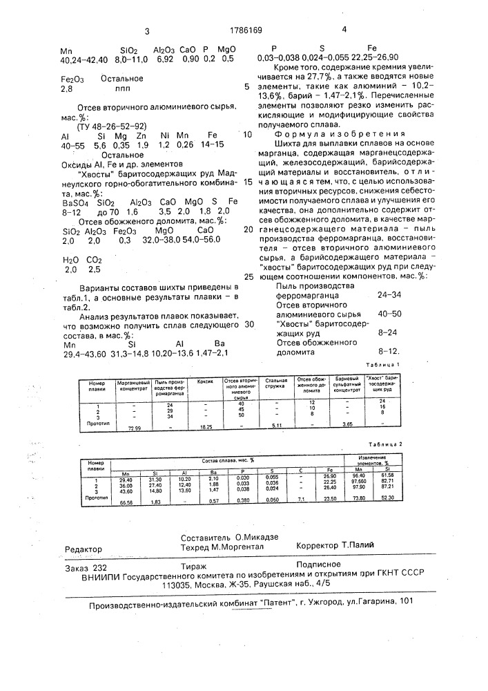 Шихта для выплавки сплавов на основе марганца (патент 1786169)