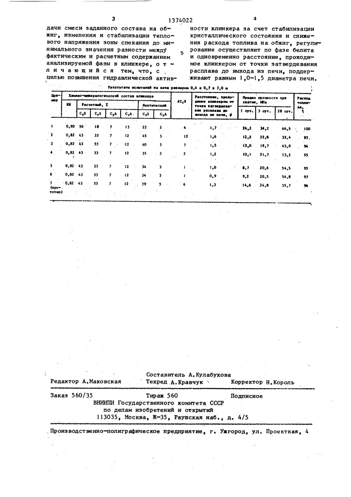 Способ управления процессом обжига низкоосновного клинкера (патент 1374022)