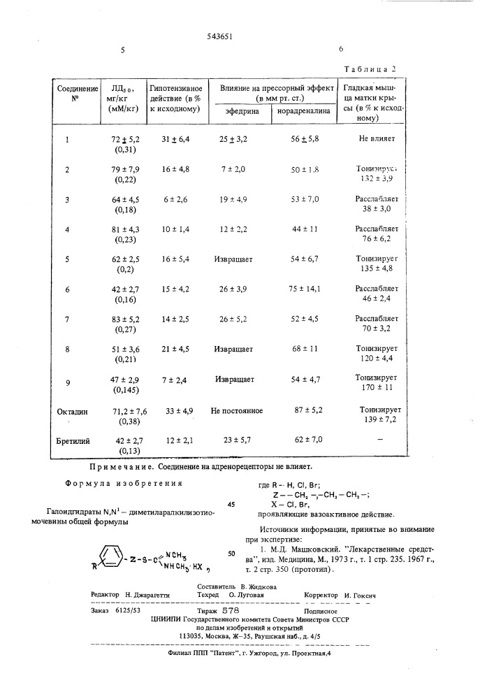 Галоидгидраты -диметиларалкилизотиомочевины, проявляющие вазоактивное действие (патент 543651)