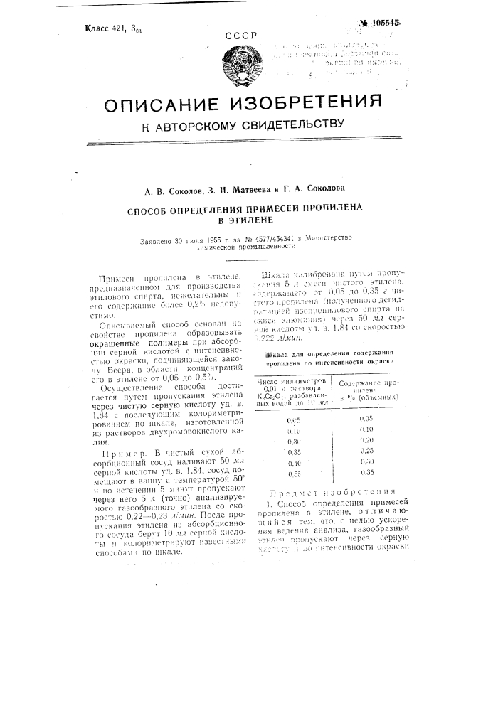 Способ определения примесей пропилена в этилене (патент 105545)