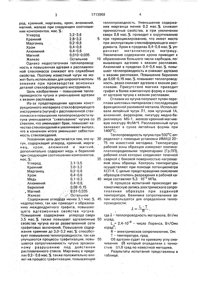 Чугун для стеклоформующего инструмента (патент 1713968)